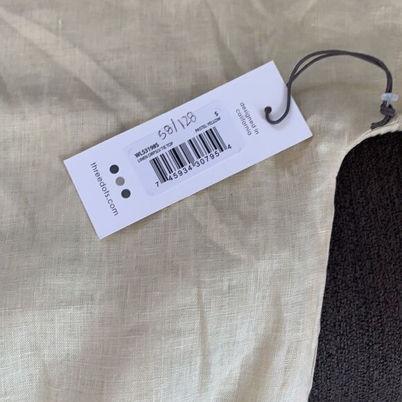 Three Dots linen v-neck button up tie waist yellow blouse size small - Picture 6 of 7